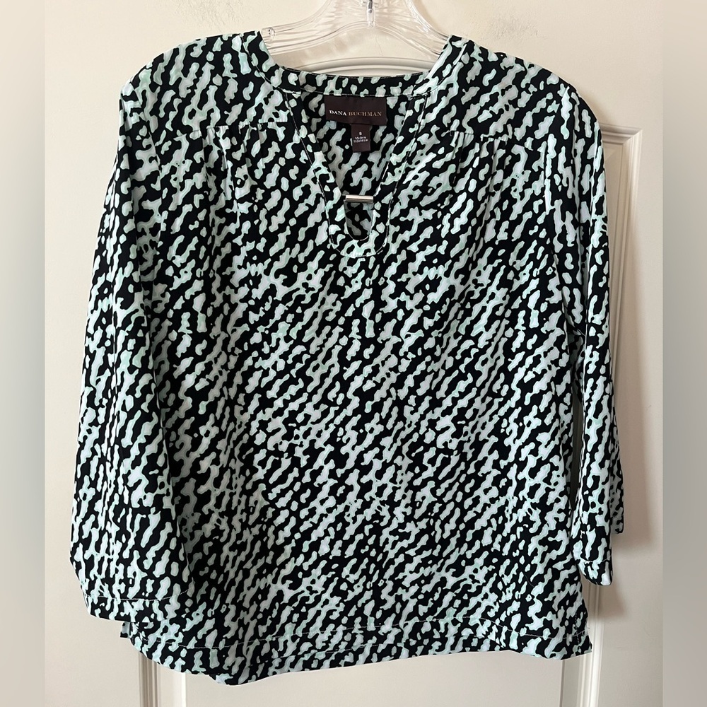 Dana Buchman Patterned Mint Green/Black Women's Blouse Size Small